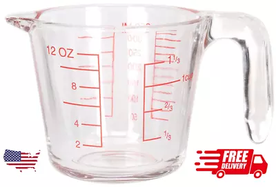 12 Oz Measuring Cup 1½ Cup Glass Clear Red Glass 350 Milliliters • $13.97