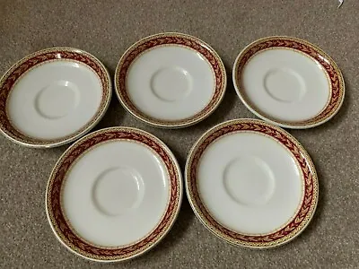 £4.99 • Buy Vintage Sampson Bridgwood Ironstone Saucers X 5 With Red & Gold Patterned Rim