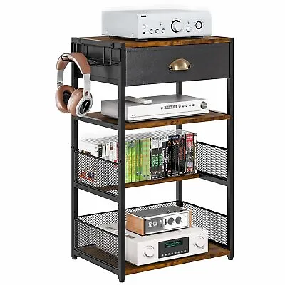 4-Tier AV Media Stand With Drawer Video Game Console Shelf With 2 Hooks Aud... • $65.29