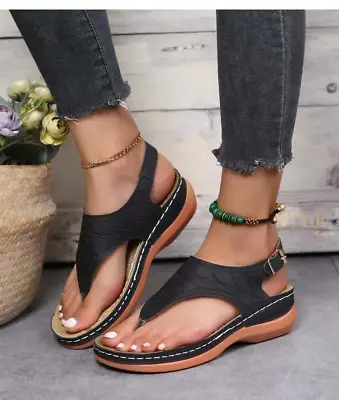 Low-Wedge Women Orthopedic Sandals Casual Flat Shoes Flip Flops Ladies Anti-Slip • $15.59