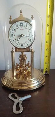 Vintage Working Mini  Kundo Germany Brass Anniversary Clock With Glass Dome Key  • $90
