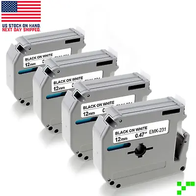 4pk Label Maker Tape 12mm 0.47 Compatible W/ Brother M-K231s P-Touch BLACK WHITE • $10.95