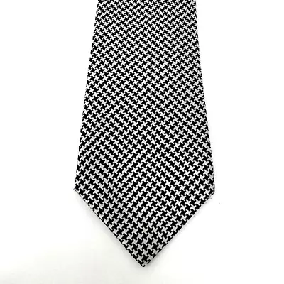 Charles Tyrwhitt Tie Houndstooth Silk Navy Blue White London Mens • $21.95