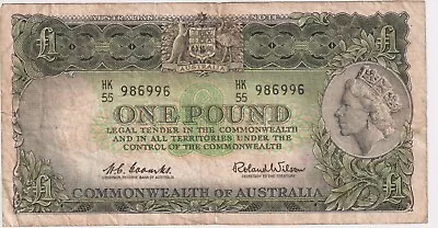 1961 Australia 1 Pound Banknote - Coombs / Wilson - R34 - Good - # 31151 • $19