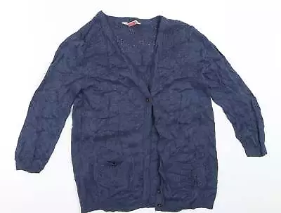 Matalan Womens Blue V-Neck Cotton Cardigan Jumper Size 10 • £7.25