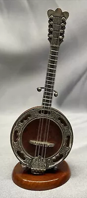 VTG Miniature Sterling Silver Burl Wood Stringed Instrument Banjo Guitar Stand 1 • $100