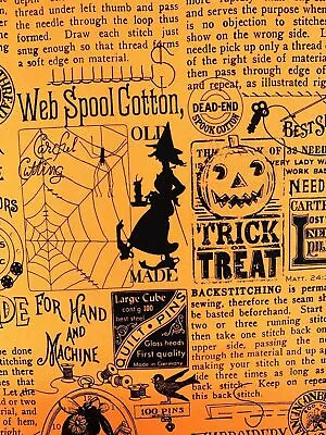 Halloween Cotton Fabric Old Made Sewing Theme Wecker Frisch Quilting Gothic • $8.56
