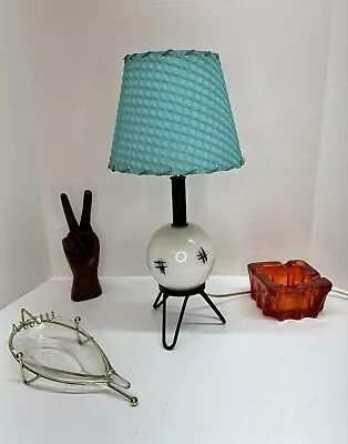 Atomic Mid Century RETRO Hairpin Legs Lamp W/ Laces Turquoise Shade Vintage  • $79.50