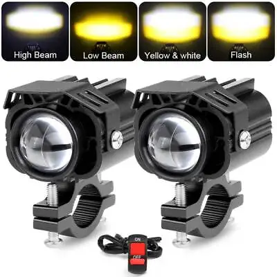 2X LED Motorcycle Headlight Driving Auxiliary Spot Light Fog Lamp White+Yellow • $32.98