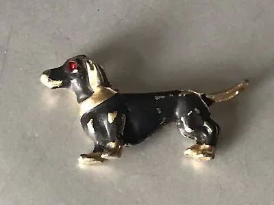 Vintage Dachshund Wiener Dog Sausage Dog Badger Dog Doxie Enamel Brooch • £14