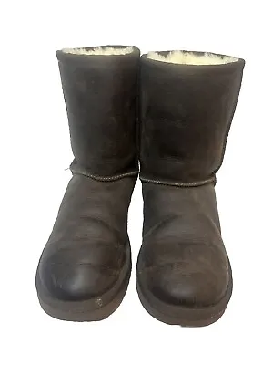 UGG Classic Short Boots Oiled Brown Leather Women's 6 EU 37 Brownstone 1005093 • $90