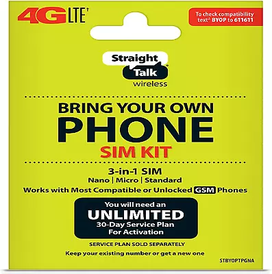 New Straight Talk Bring Your Own Phone (BYOP) 3 Size In 1 SIM Card Kit AT&T Comp • $17.62