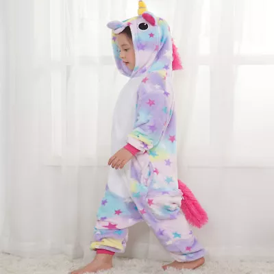 Kids Rainbow Unicorn Kigurumi Animal Cosplay Costume Onesie19 Pajamas Sleepwear • £10.99