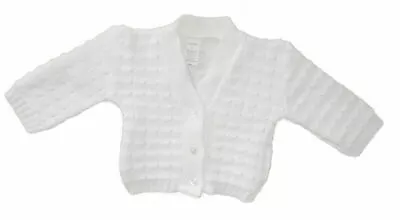 Baby Boy Girl White Knitted Cardigan V-Neck Button Newborn 0-9 Months • £5.95