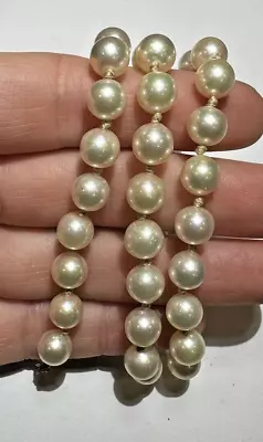 Vintage Saltwater 7 Mm Akoya Pearls Knotted 14K Yellow Gold Necklace DD3 • $239.99