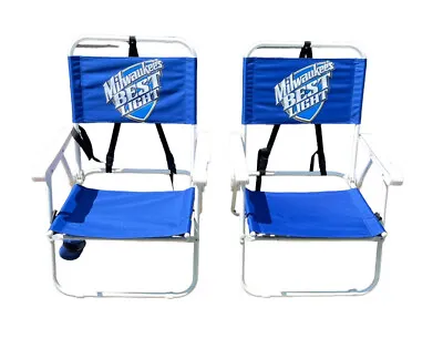 Set Of 2 Milwaukee’s Best Light Beer PROMO Backpack Lounge Lawn Beach Chairs • $111.55