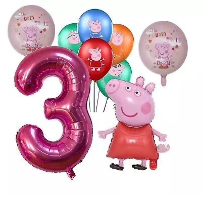 Peppa Pig 3rd Birthday Balloon Set Party Decorations Balloons Age 3 Girls Pink • £8.99