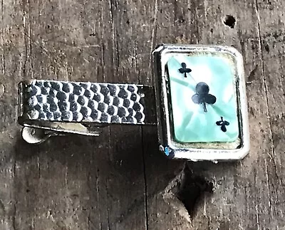 Vintage Tie Clip Ace Of Clubs Poker Theme Green Mother Of Pearl ? • $13.42