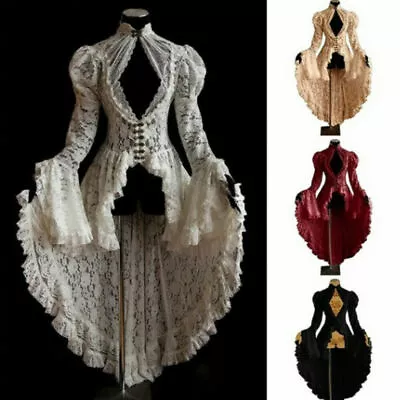 $48.57 • Buy Flared Sleeve Slim Tuxedo Skirt Corset Dress Plus Size Gothic Long  Lace Dress