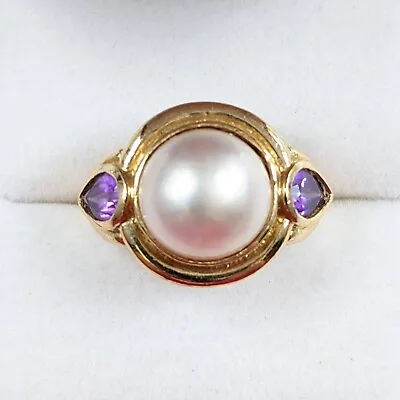 14K Gold Mabe Pearl And Amythyst Ring Size 7.25 • $349