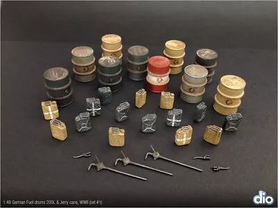 Built & Painted Diorama Accessories - 1:48 German Fuel Drums & Jerry Cans WWII • $75