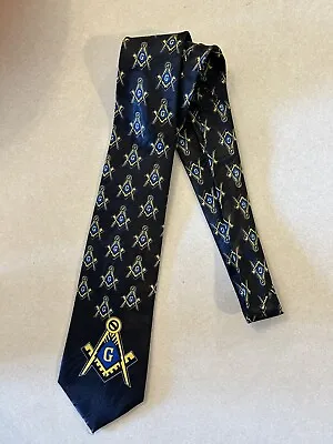 Vintage Handmade Mason Masonic Necktie Freemason Compass Square Tie FREE SHIP • $16