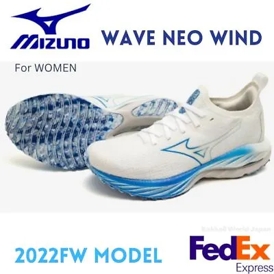 Mizuno Women's Running Shoes Wave Neo Wind J1GD2278 21 White X Blue 2022FW NEW!! • $185