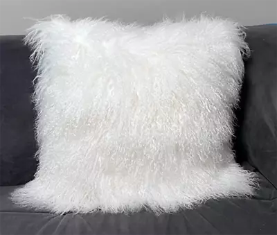 1X Real Mongolian Wool Fur Pillowcase Square Cushion Cover Fluffy White 25x25in • $18.99