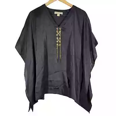 Michael Michael Kors Black Silky Poncho Top With Gold Tone Chain Front S/M • $15