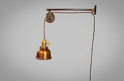 Vintage Industrial Pulley Sconce - COPPER SHADE - Wall Mount Light - Machine Age • $226.95