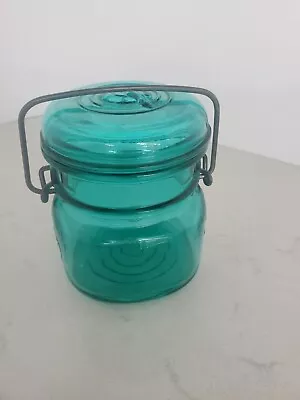 Vintage 1/2 Pint Ball Ideal Mason Jar Bicentennial Eagle Teal W/ Wire Bail & Lid • $12