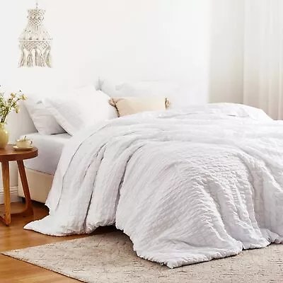 Cabin Seersucker White Queen Comforter Set 7 Pieces All Season • $51.82