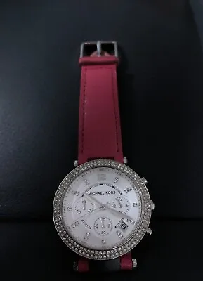Michael Kors MK2278 Parker Quartz Chronograph Red Leather Watch For Women • $39