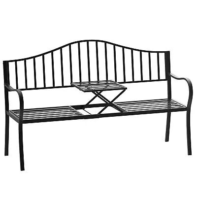 Outsunny Outdoor Metal Frame 2 Seater Bench Patio Park Garden Seating Chair • £79.99