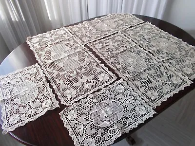 NEW.4 Table Runner +2 Table Mats /Doilies Handmade Venetian Style Needle Lace • $135