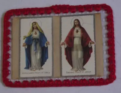 Vintage Religious Embroidered Immaculate Sacred Heart Mary Jesus Prayer Scapular • $15