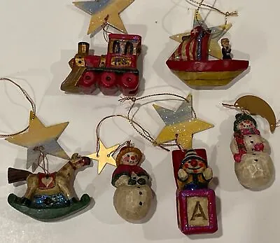 6 Pam Schifferl Midwest Snowman Boat Train Jack Box Rocking Horse Ornaments • $72