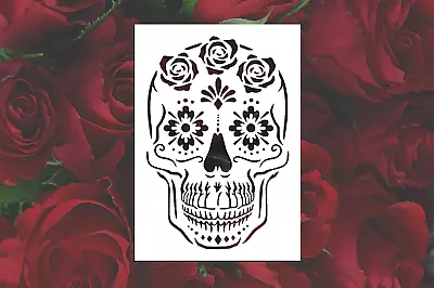 Sugar Skull Roses Reusable Stencil (Many Sizes) • $9.27