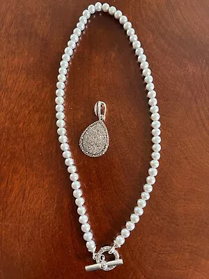 Michael Dawkins Gray Pearl And Silver Druzy Enhancer Pendant Necklace 18” • $139.99
