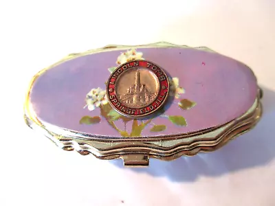 VINTAGE LINCOLN TOWER SPRINGFIELD ILLINOIS GOLD TONE 2 Section PILL BOX • $7.50