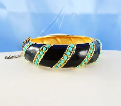 Vintage J CREW Enamel Bangle Bracelet Clamper Style Turquoise Seed Beads • $21.60