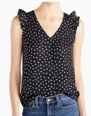 J CREW Top Black And Gold Dot Sleeveless Ruffle Women's Sz 8 MEDIUM • $14