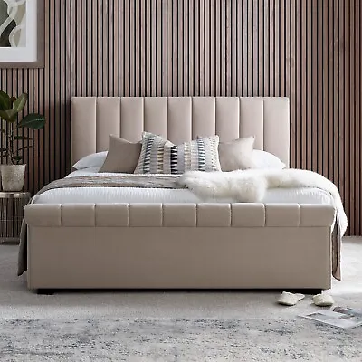 Natural Stone Upholstered Sleigh Ottoman Bed Frame Only By Time4Sleep • £389