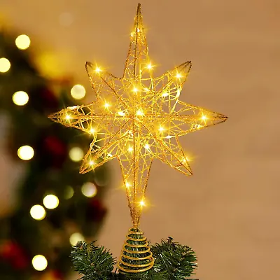 DULEFUN Christmas Tree Topper Lighted 13.5” Gold Star Tree Toppers With 20 LED • $21.23