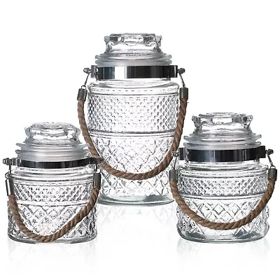 £6.99 • Buy Decorative Glass Storage Jaffa Sweets Candy Cookies Jar Airtight Lid Rope Handle
