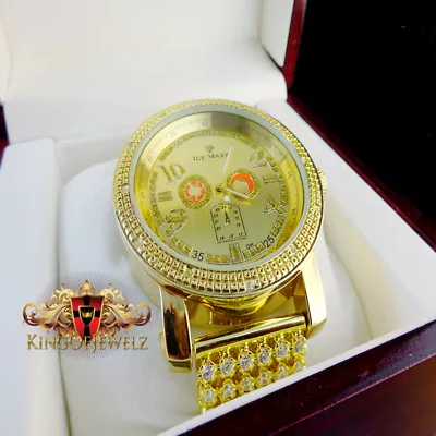 Men Real Diamond Solid Steel Custom14k Yellow Gold  Custom Watch • $79.95