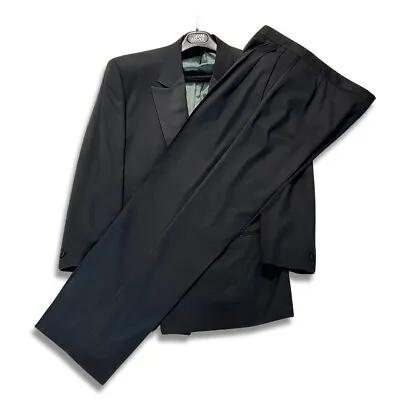 Gianni Versace Men's Wool Double Breasted Tuxedo Formal Suit Black Size 46 • $399