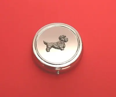 £13.99 • Buy Dandie Dinmont Design Round Chrome Pill Box Dandie Dinmont Dog Mum Xmas Gift NEW