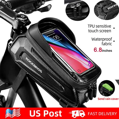 ROCKBROS Bike Phone Mount Bag EVA Waterproof Front Frame Bag Fit Under 6.8  • $16.82