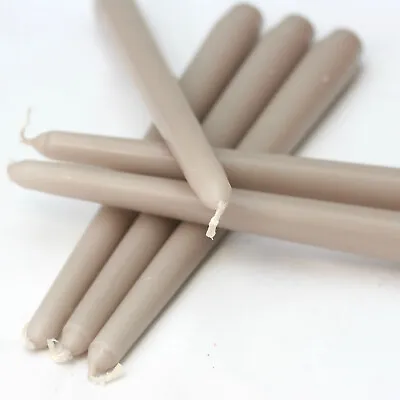 Taupe Taper Candles / Dinner Candles Pack Of 6 25cm Long Unscented Non-drip • £10.90